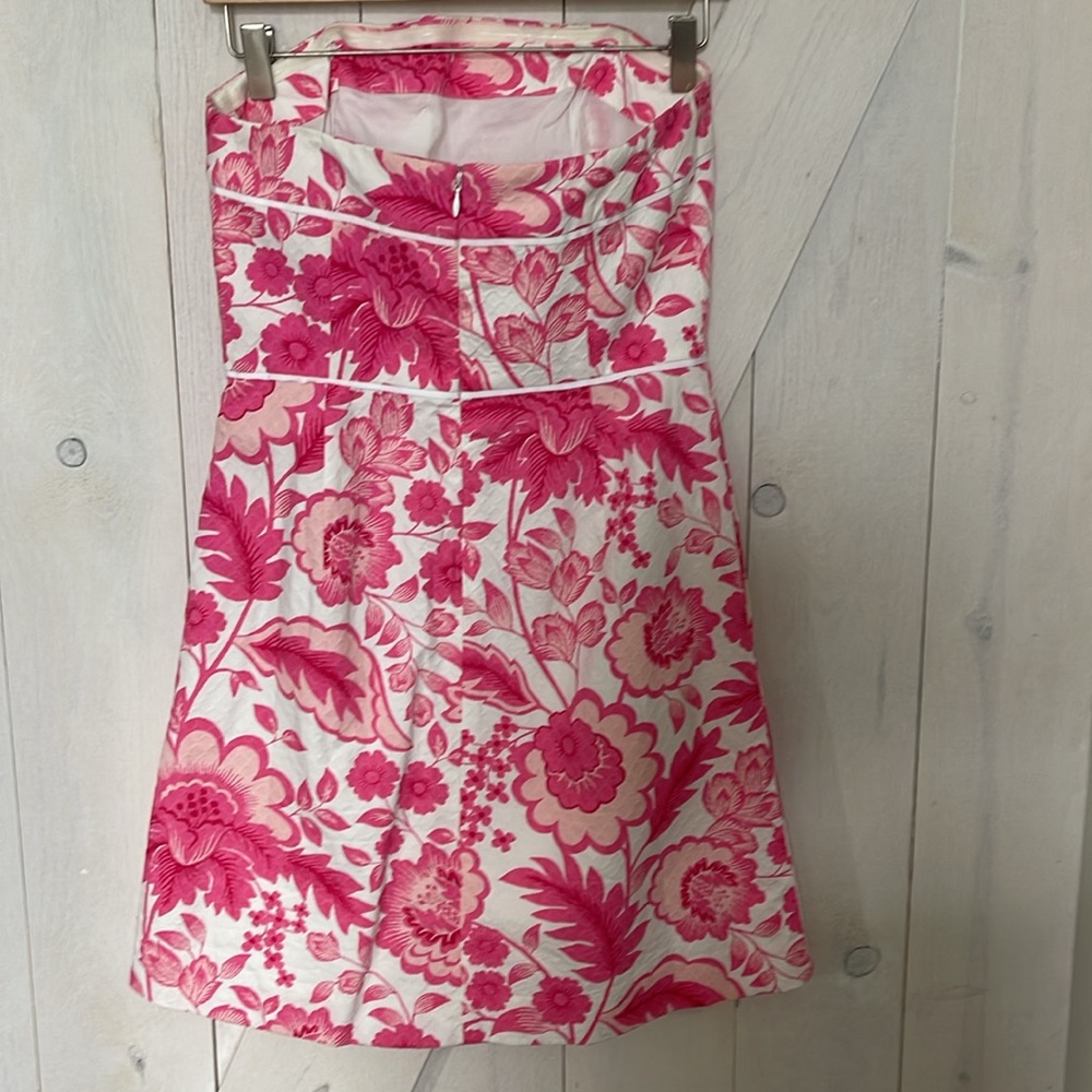 SOUTHERN TIDE strapless pink white dress pockets size 6 small floral rush - Picture 6 of 9